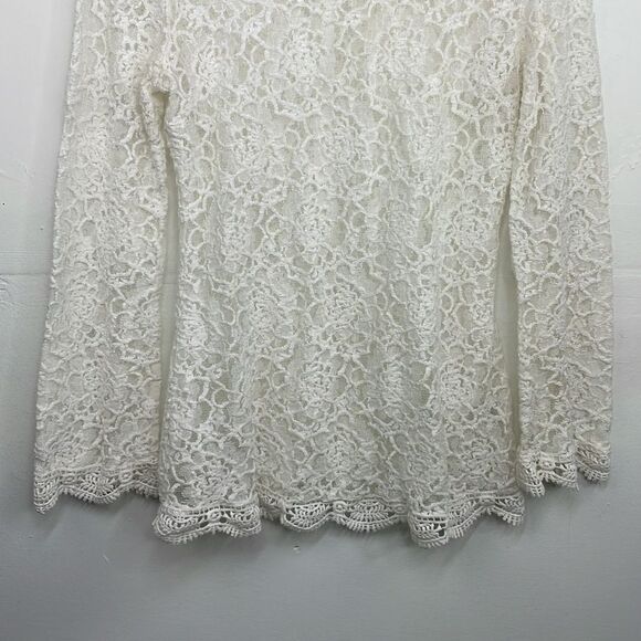 Umgee Lace Top Womens Scalloped Hem Boho Top size Small Ivory White - Picture 4 of 14